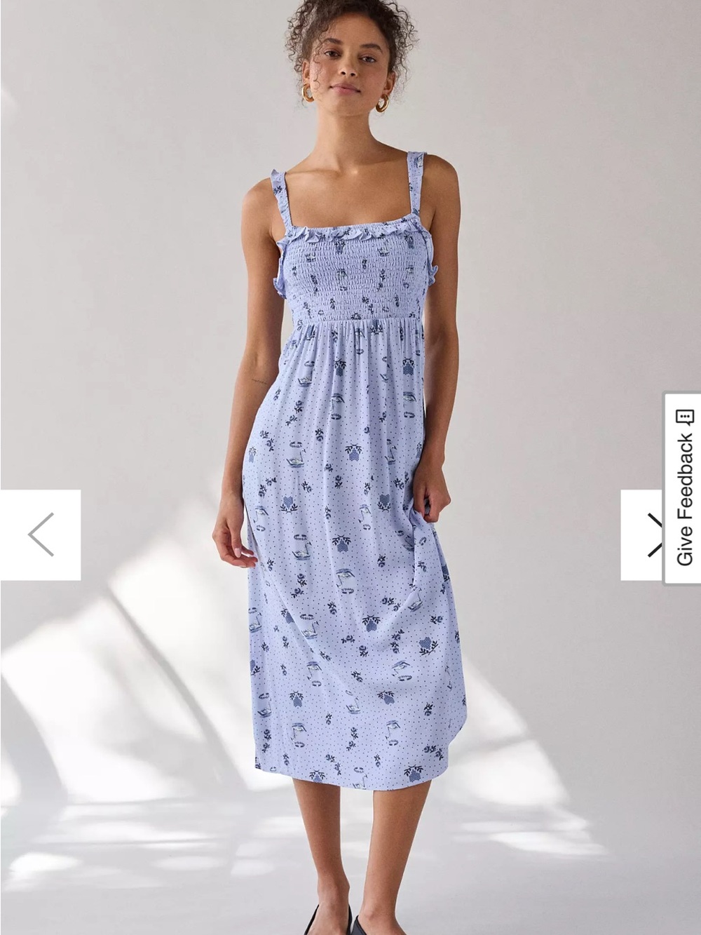 Urban Outfitters Blue Floral Smocked Ruffle Midi Dress - Swan - Size S - NWT